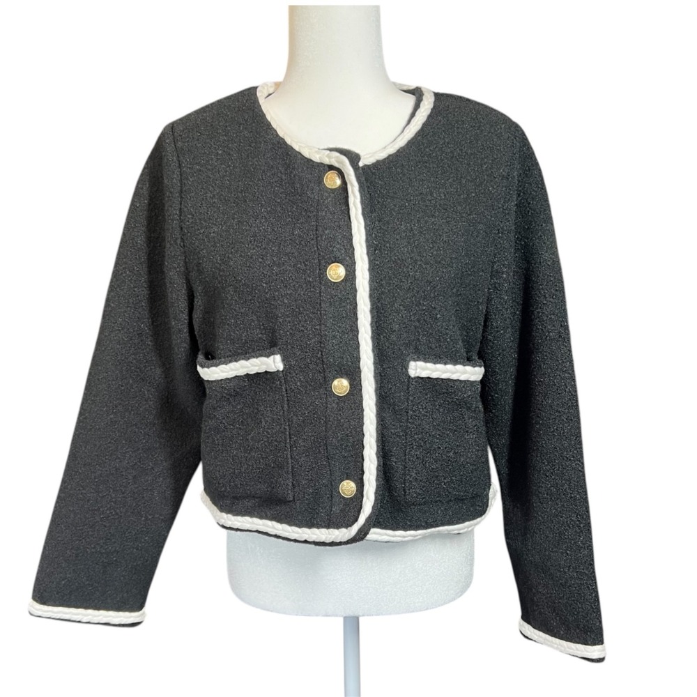 J. Crew Lady Jacket Women's Medium Black Cropped Bouclé Preppy Old Money New